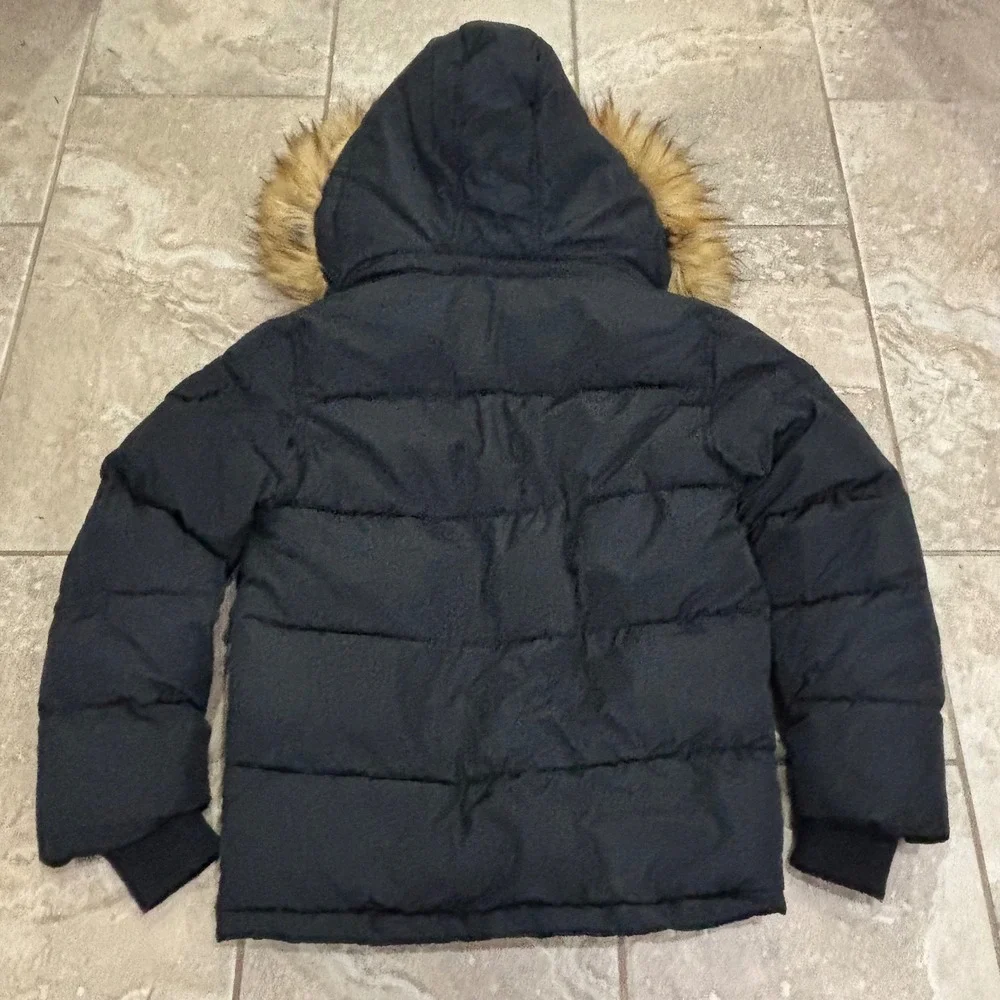 Diesel Kids Black Puffer Parka Jacket Faux Fur Hood Sherpa Lined Size M 10/12